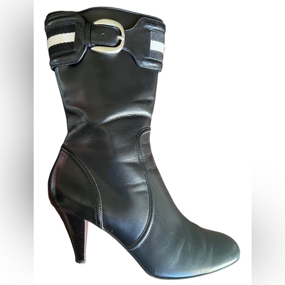 BALLY Black Leather Mid-Calf Boots Size 8.5 - Picture 8 of 16